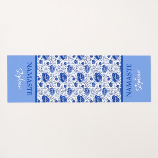 ロココブルーフローラエレガンスナマステ名 ヨガマット (裏面(横))