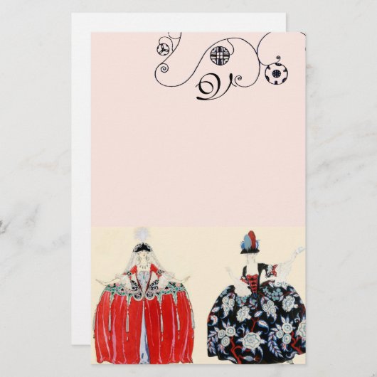 ロココレディース美しい、ファッション衣装デコモノグラム 便箋 (正面/裏面)