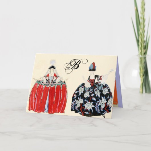 ロココレディーズファッション衣装デザイナー・モノグラム ノートカード (正面)