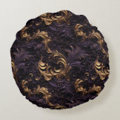ロココレルム:ゴールデンダークパープルフローラビーズ ラウンドクッション (裏面)