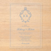 ロココヴィンテージモノグラムブルー結婚ズ アクリル招待状 (正面)