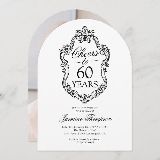 ロココヴィンテージ写真60th誕生日パーティー 招待状 (正面/裏面)