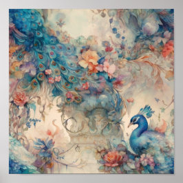 ロココ期華美フローラ及び孔雀 ポスター