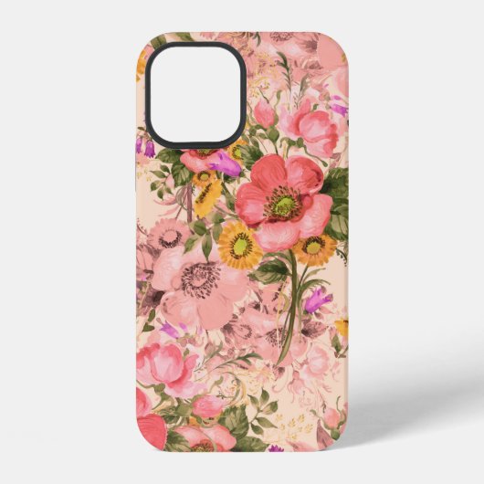 ロココ柄の花束 シームレス。美しいブーケ iPhoneケース (裏面)