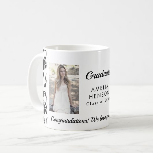 ロココ柄 おめでとう 卒業生 2枚の写真 コーヒーマグカップ (正面左)