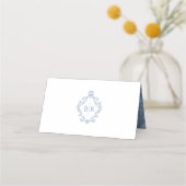 ロココ様式のブルー ウェディングRSVP プレイスカード (裏面)