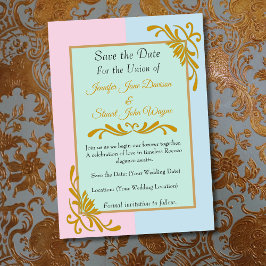 ロココ調のロマンチックな花柄のウェディング セーブザデート