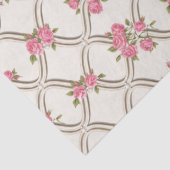 ロココ調の優雅なピンクの花とベージュの格子模様 薄葉紙 (詳細)