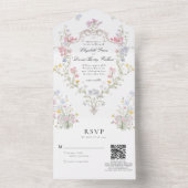ロココ調の花の紋章が可愛い結婚式QRコードRSVP オールインワン招待状 (内側)