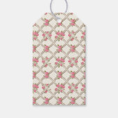 ロココ調の華やかなピンクの花とベージュの格子模様 ギフトタグ (正面)