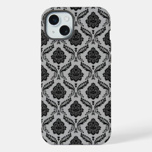 ロココ調ダマスク柄 グレー地にブラック iPhone 15 PLUSケース