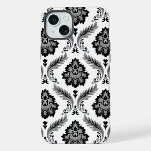 ロココ調ダマスク柄 グレー ブラック ホワイト iPhone 15 PLUSケース