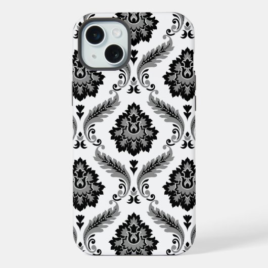 ロココ調ダマスク柄 グレー ブラック ホワイト iPhoneケース (裏面)