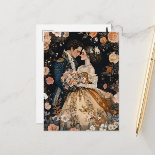 ロココ カップル ロマンチック ウェディング 婚約 おめでとう ポストカード (正面/裏面インサイチュ)