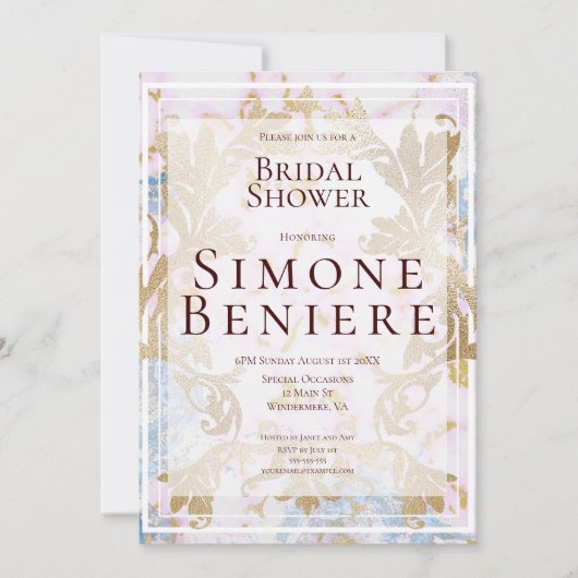 ロココ ゴールド フィリグリー ブライダル シャワー 招待状 (正面)