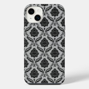 ロココ・ダマスク柄 グレー地にブラック iPhone 14 PLUSケース