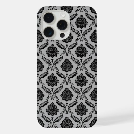 ロココ・ダマスク柄 グレー地にブラック iPhoneケース (裏面)