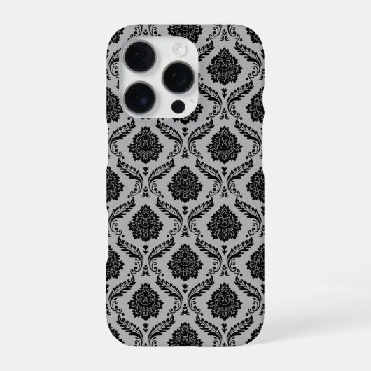 ロココ・ダマスク柄 グレー地にブラック iPhoneケース (裏面)