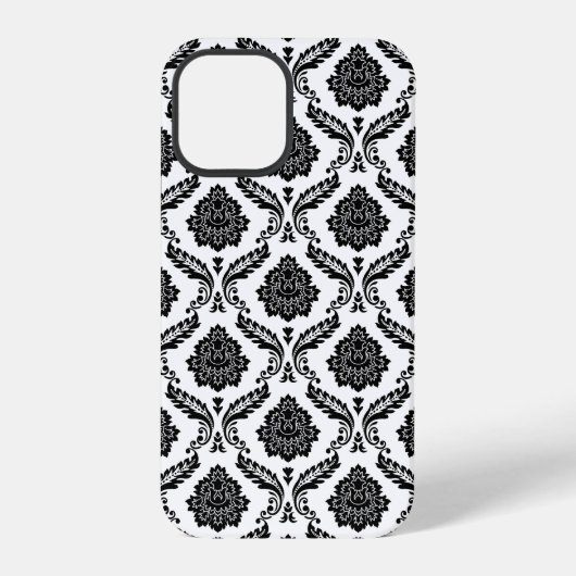 ロココ・ダマスク柄 ホワイト地にブラック iPhoneケース (裏面)