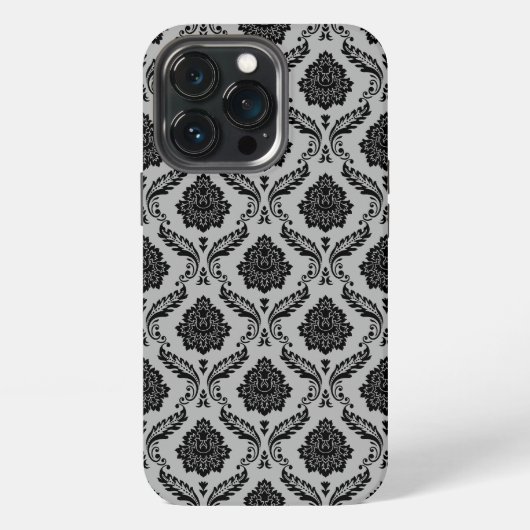 ロココ ダマスク模様 グレー地にブラック iPhoneケース (裏面)
