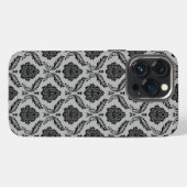 ロココ ダマスク模様 グレー地にブラック iPhoneケース (裏面横)