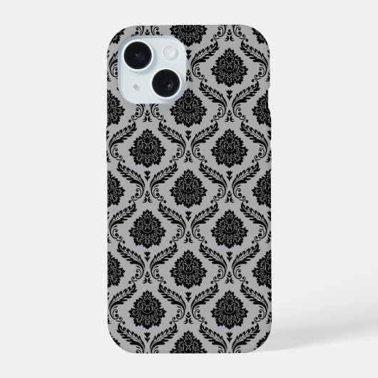 ロココ ダマスク模様 グレー地にブラック iPhone 15ケース (裏面)