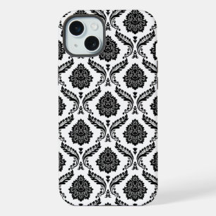 ロココ・ダマスク模様 ホワイト地にブラック iPhone 15 PLUSケース