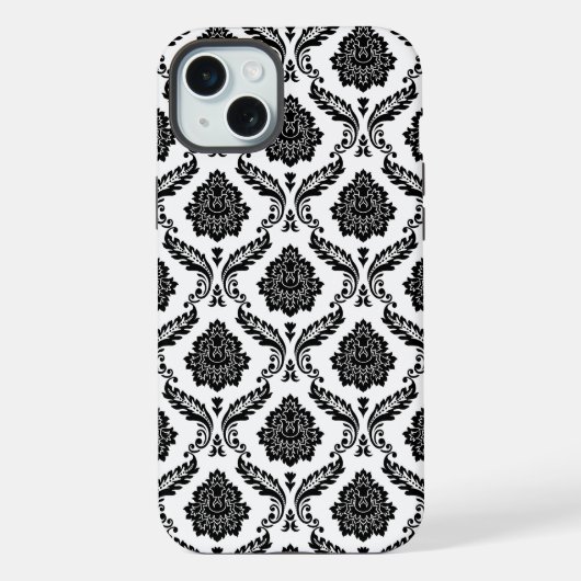 ロココ・ダマスク模様 ホワイト地にブラック iPhoneケース (裏面)