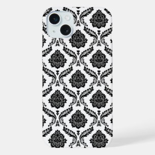 ロココ・ダマスク模様 白地に黒 iPhone 15 PLUSケース