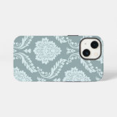 ロココ ダマスク アート ダックエッグ ブルー+ターコイズブルー iPhoneケース (裏面横)
