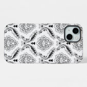 ロココ ダマスク ラインパターン 白地に黒 iPhoneケース (裏面横)