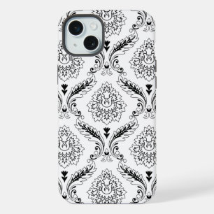 ロココ ダマスク ラインパターン 白地に黒 iPhone 15 PLUSケース