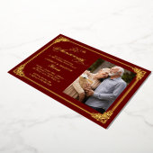 ロココ レッド ゴールド フレーム 結婚記念日 写真 箔招待状 (回転した状態)