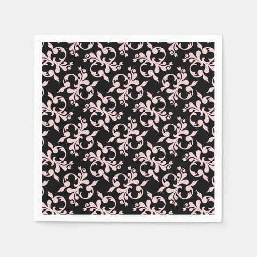 ロコピンクブラックオーナメントパターンナプキンス スタンダードカクテルナプキン (正面)