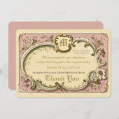 ロコフランスのフレーエレガントムアンティーク金ゴールドピンク サンキューカード (正面/裏面)