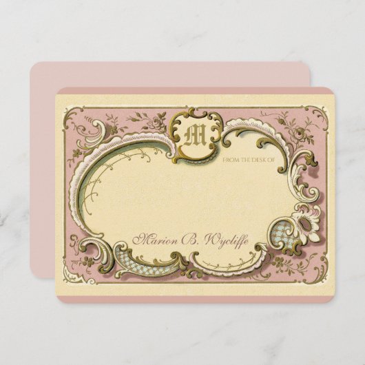 ロコフランスのフレーエレガントムアンティーク金ゴールドピンク ノートカード (正面/裏面)