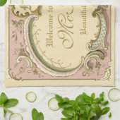 ロコフランスのブドワールフエレガントレーム金ゴールドピンク キッチンタオル (折り畳み)