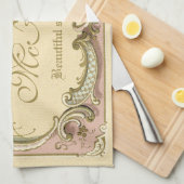 ロコフランスのブドワールフエレガントレーム金ゴールドピンク キッチンタオル (四つ折り)