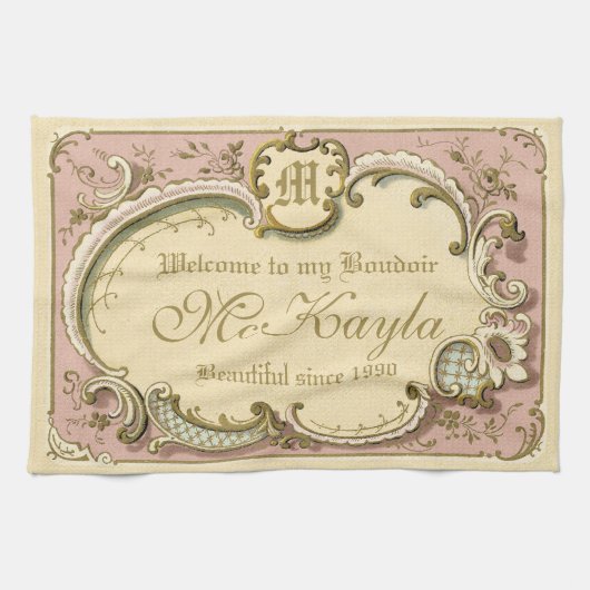 ロコフランスのブドワールフエレガントレーム金ゴールドピンク キッチンタオル (横)