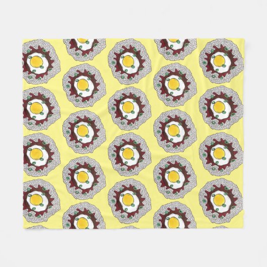 ロコモコハワイアン料理飯ハンバーグ卵 フリースブランケット (正面(横))