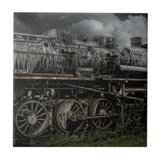 ロコモーティブの蒸気機関の列車の柵の鉄道 タイル (正面)