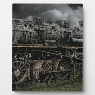 ロコモーティブの蒸気機関の列車の柵の鉄道 フォトプラーク
