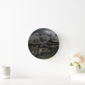 ロコモーティブの蒸気機関の列車の柵の鉄道 ラウンド壁時計 (ホーム)