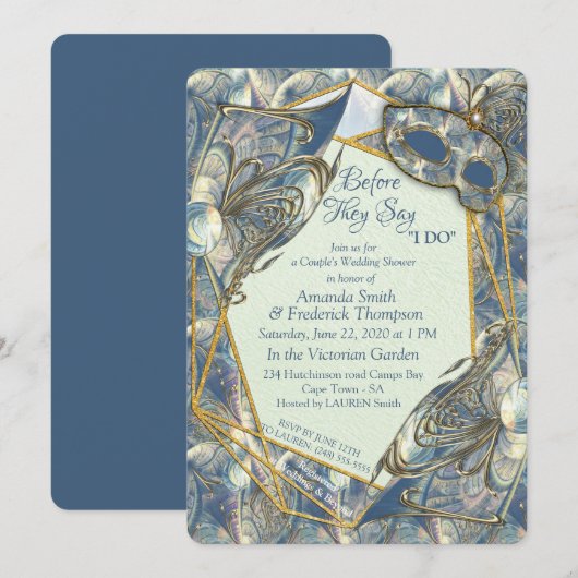 ロコリッチロマンチック金ゴールドレリーフ、 浮き彫り&マスク 招待状 (正面/裏面)