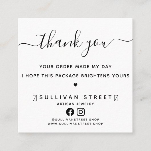 ロゴありがとうご注文My Day Packaging Insert スクエア名刺 (正面)