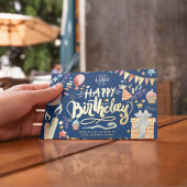 ロゴおもしろいの追加パーティーネイビーブルー企業の誕生日 箔招待状