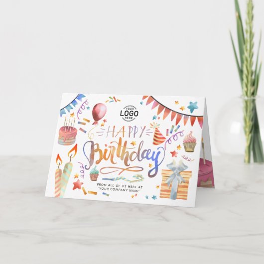ロゴおもしろいカラフルパーティー誕生日の追加 カード (正面)