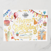 ロゴおもしろいカラフルパーティー誕生日の追加 箔招待状 (正面)