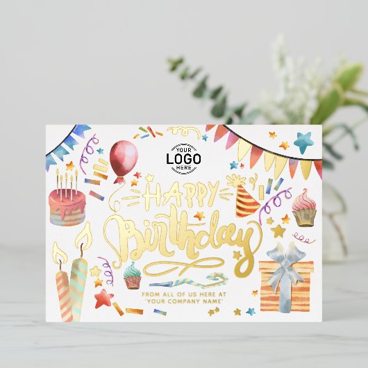 ロゴおもしろいカラフルパーティー誕生日の追加 箔招待状 (立ち正面)