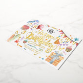 ロゴおもしろいカラフルパーティー誕生日の追加 箔招待状 (回転した状態)